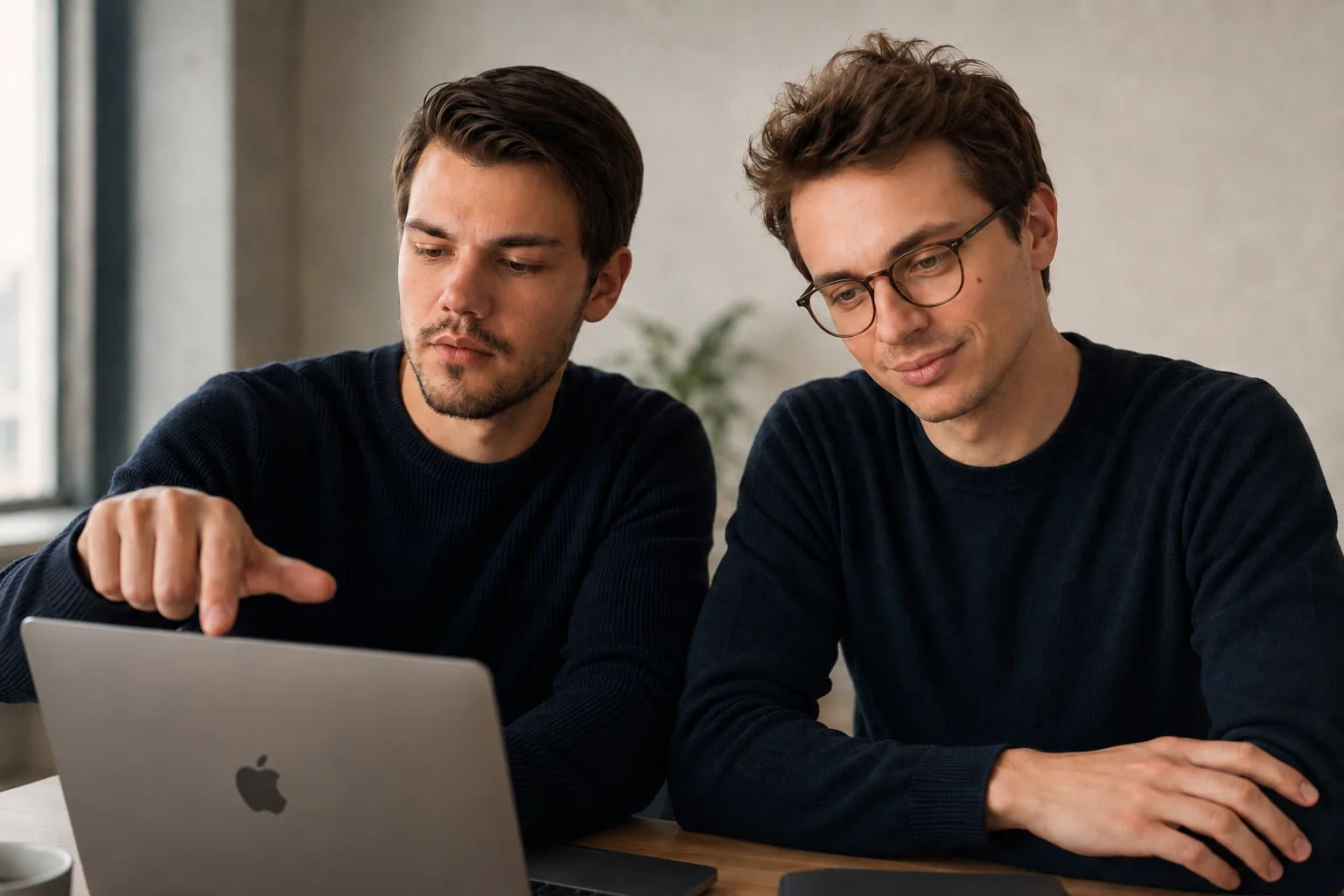 Aleksandar und Tilman gemeinsam am Laptop