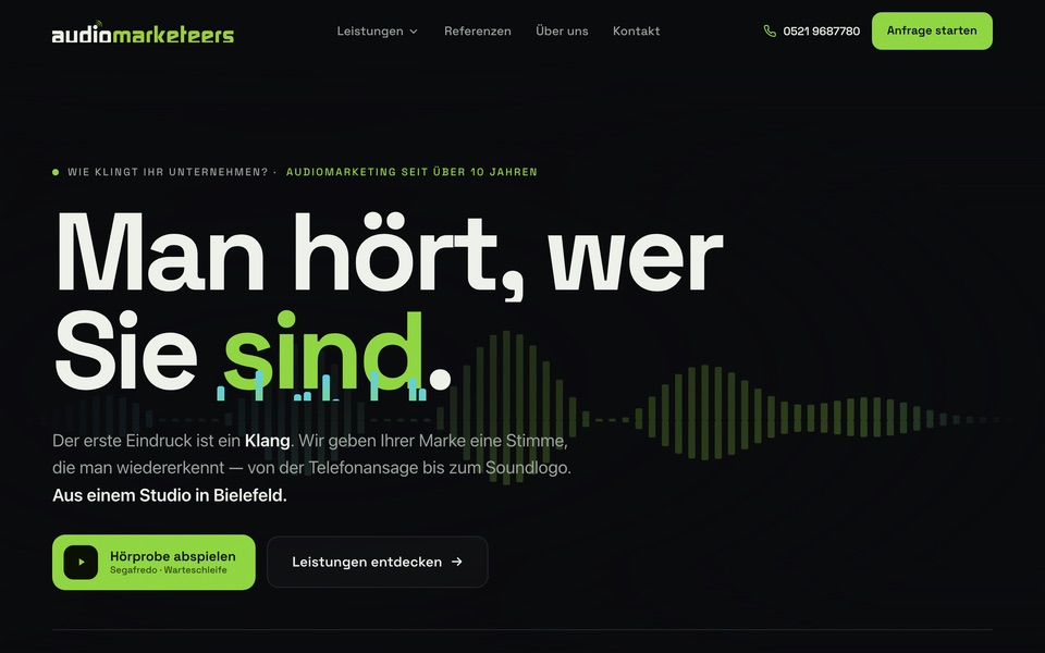 Screenshot der Website von audiomarketeers