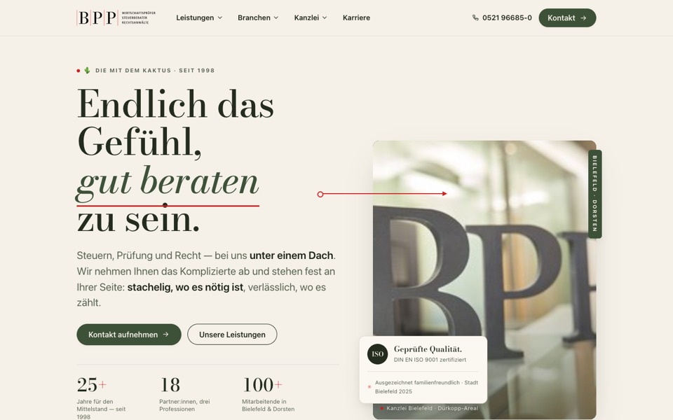 Screenshot der Website von BPP