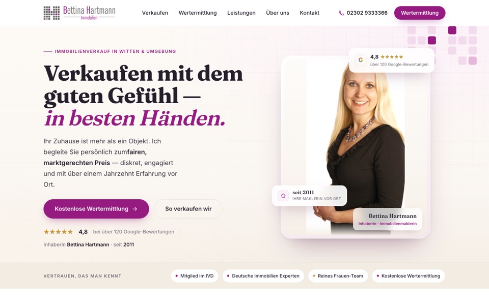Screenshot der Website von Bettina Hartmann Immobilien
