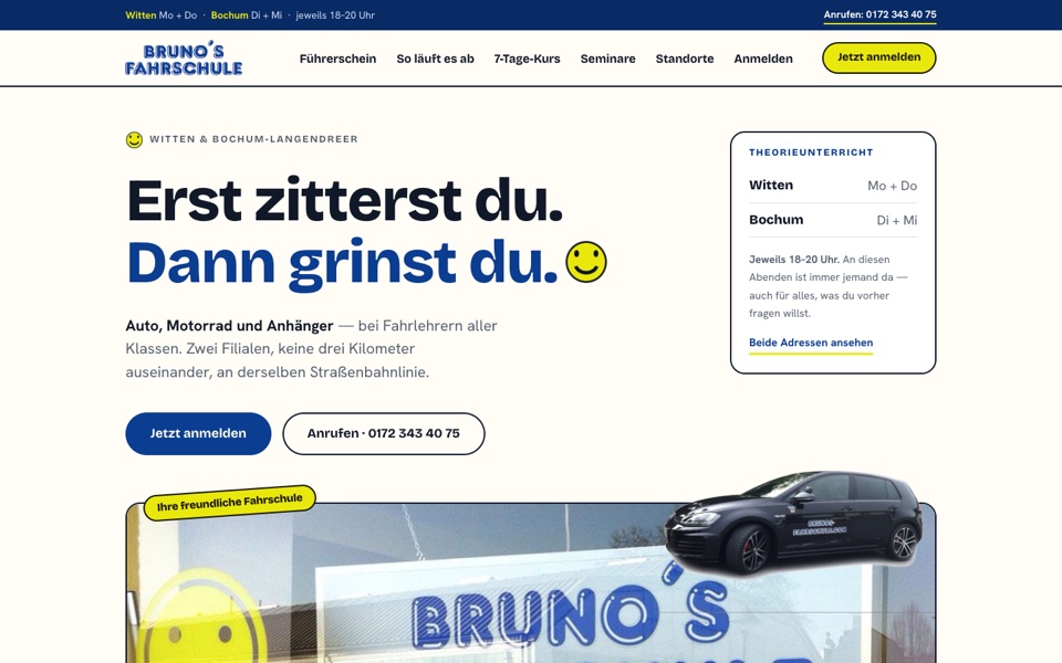 Screenshot der Website von Bruno's Fahrschule