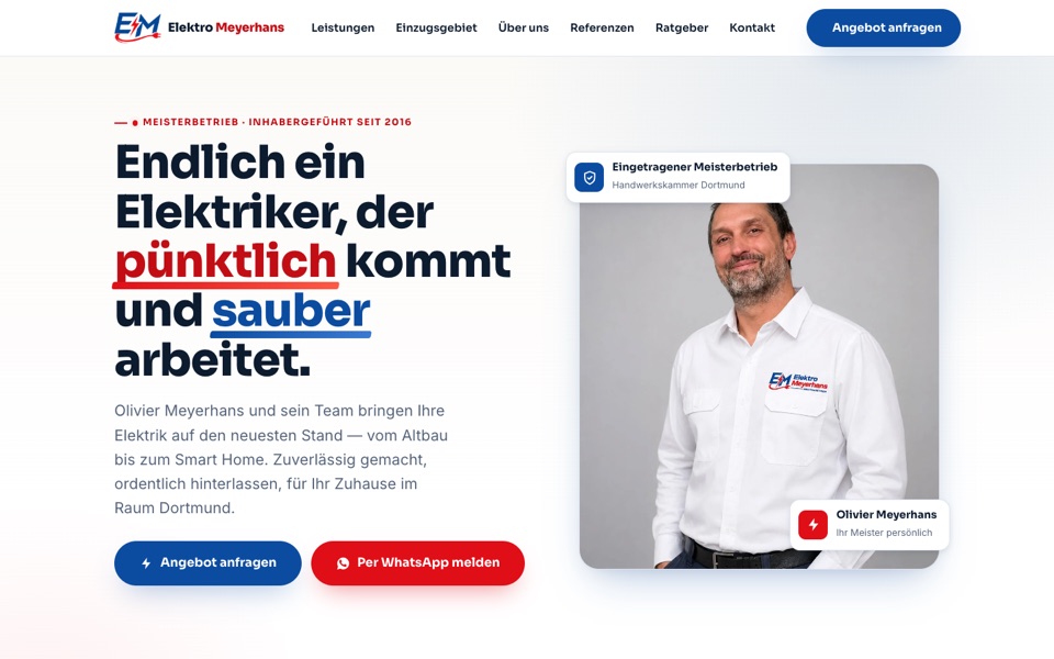 Screenshot der Website von Elektro Meyerhans