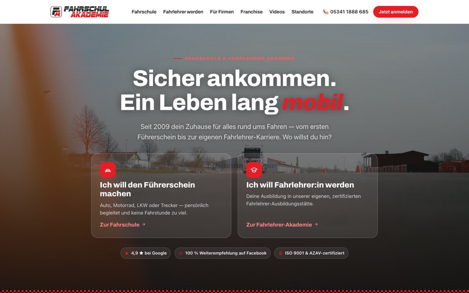 Screenshot der Website von A&G Fahrschul-Akademie