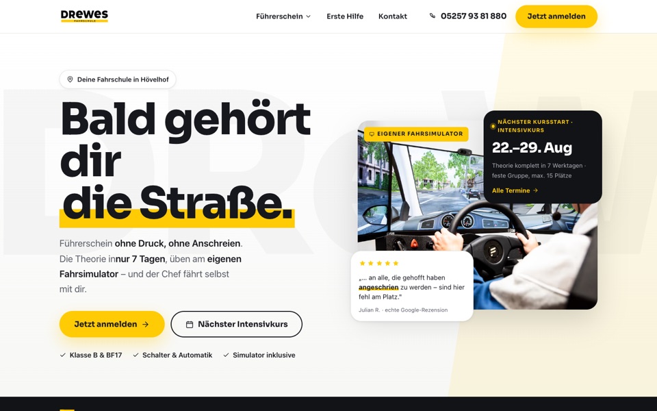 Screenshot der Website von Fahrschule Drewes