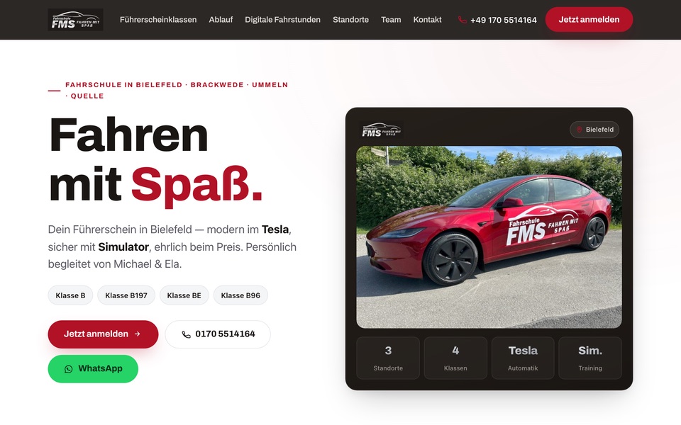 Screenshot der Website von Fahrschule FMS
