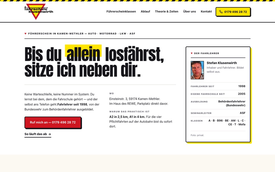 Screenshot der Website von Fahrschule Klusenwirth