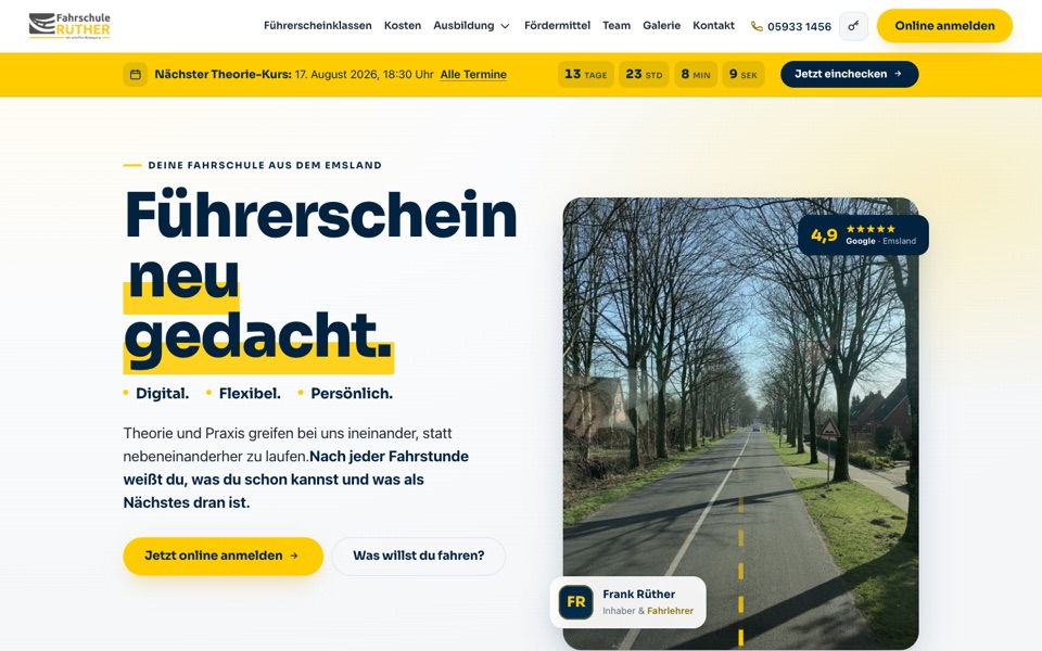 Screenshot der Website von Fahrschule Rüther
