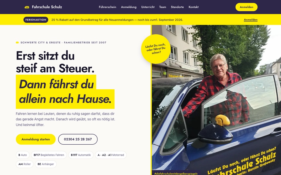 Screenshot der Website von Fahrschule Schulz