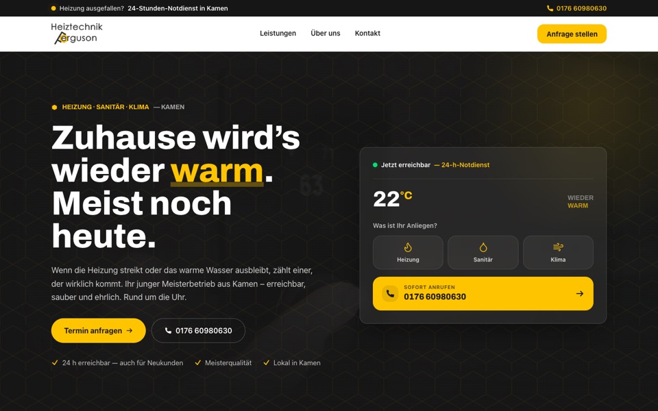 Screenshot der Website von Heiztechnik Ferguson