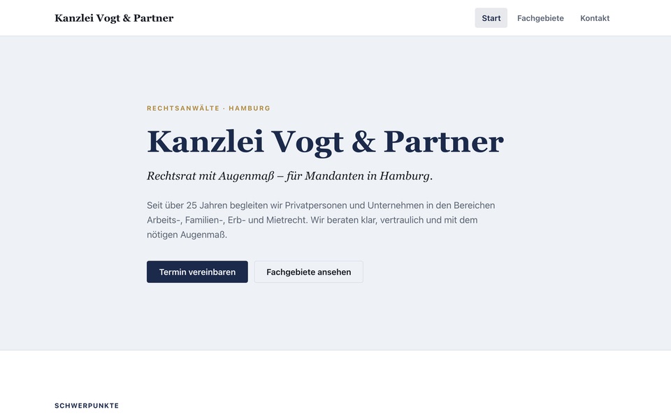 Screenshot der Website von Kanzlei Vogt & Partner