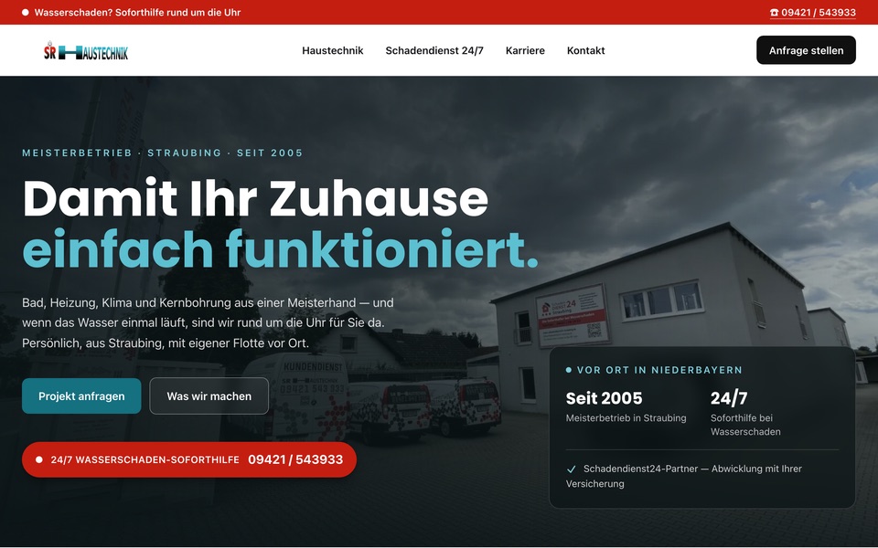Screenshot der Website von SR Haustechnik