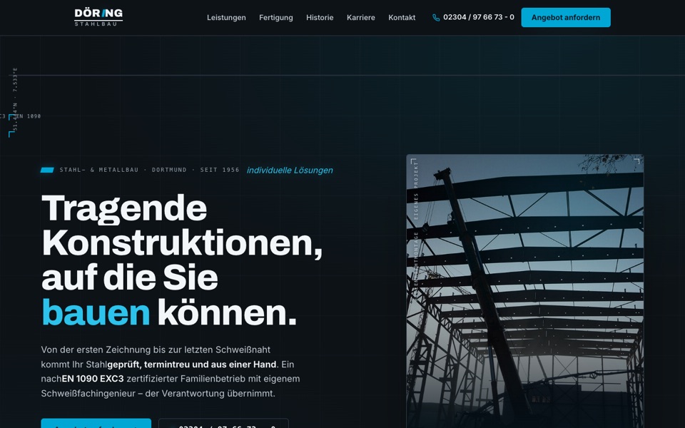 Screenshot der Website von Stahlbau Döring