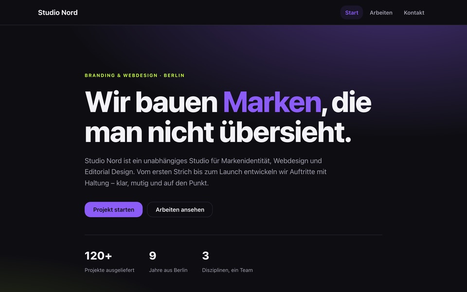 Screenshot der Website von Studio Nord
