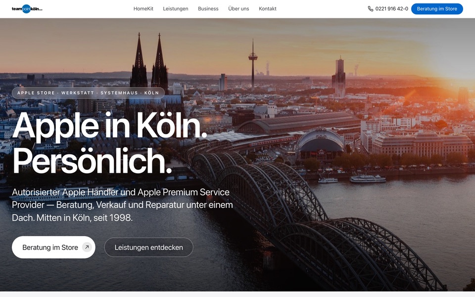 Screenshot der Website von Teampoint Köln