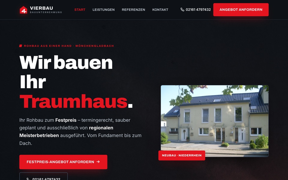 Screenshot der Website von Bauunternehmung Vierbau