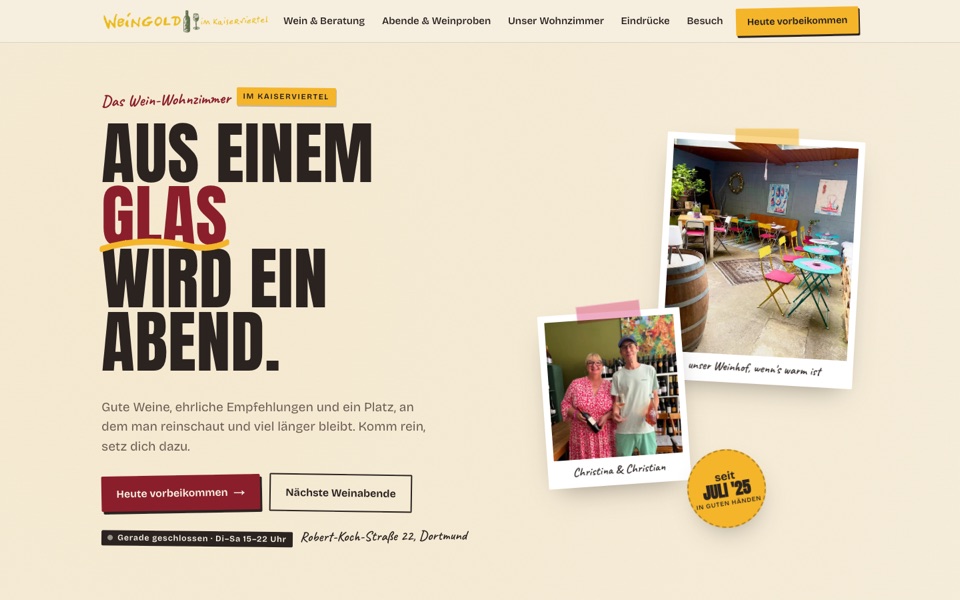 Screenshot der Website von Weingold im Kaiserviertel